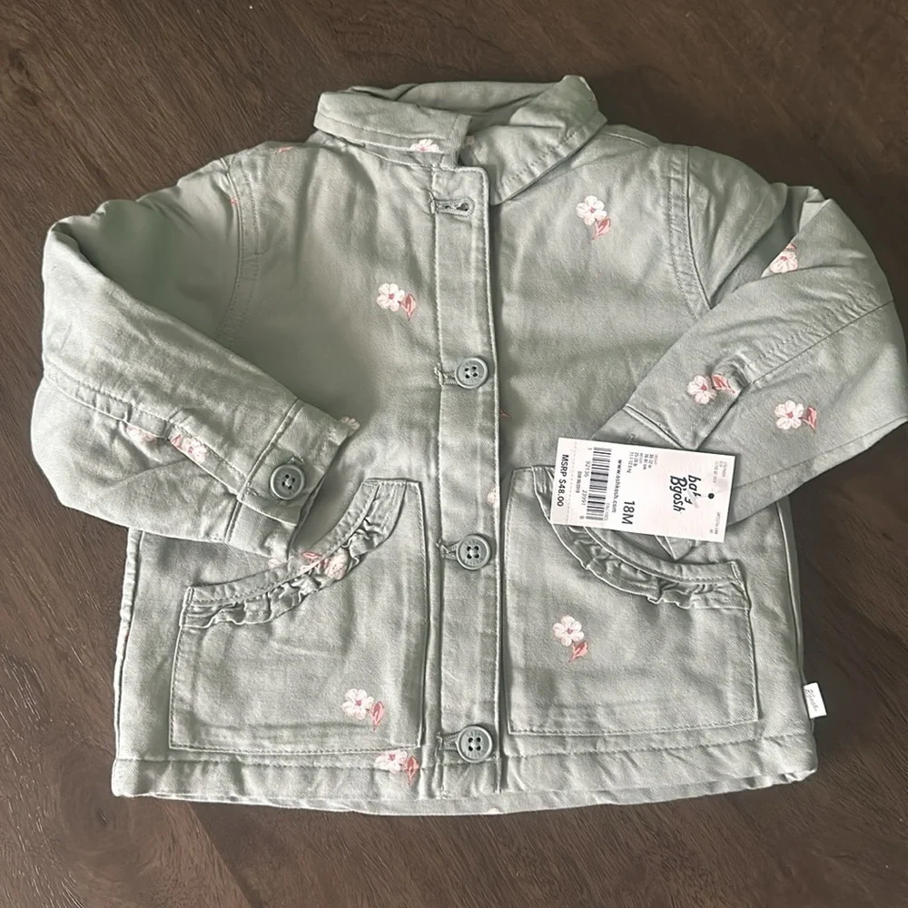 NWT Baby Girl OshKosh B'gosh® Floral Twill Jacket 18 MONTHS, Olive